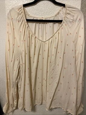 a.n.a Cream Peasant Blouse with Tiny Coral Floral Motif